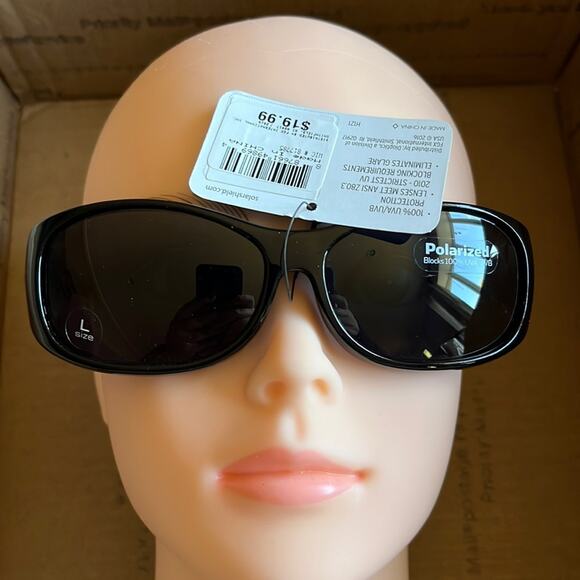 Solar Shield Fits Over Polarized Sunglasses Black Silver L - Picture 1 of 9